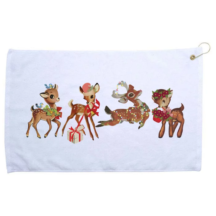 Retro Deer Christmas Baby Deer Xmas Reindeer Lover Grommeted Golf Towel