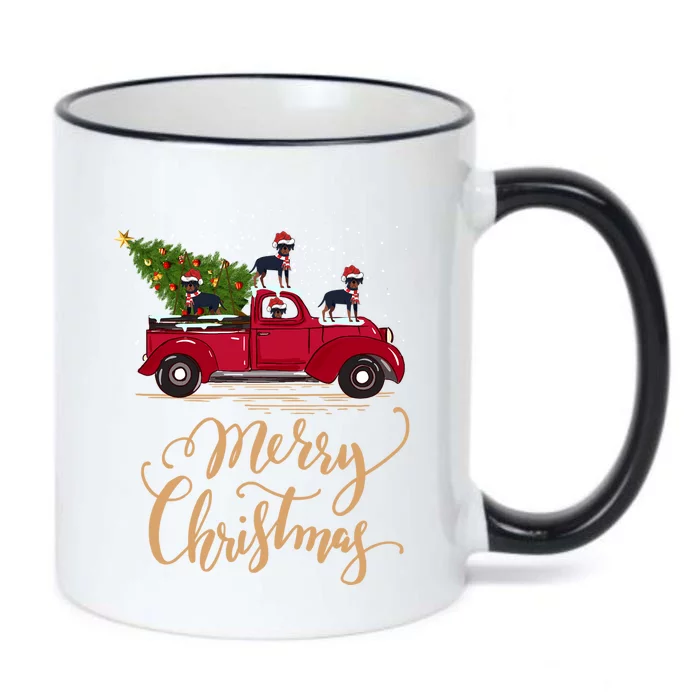 Rottweiler Driving Christmas Tree Truck Rottweiler Christmas Gift Black Color Changing Mug