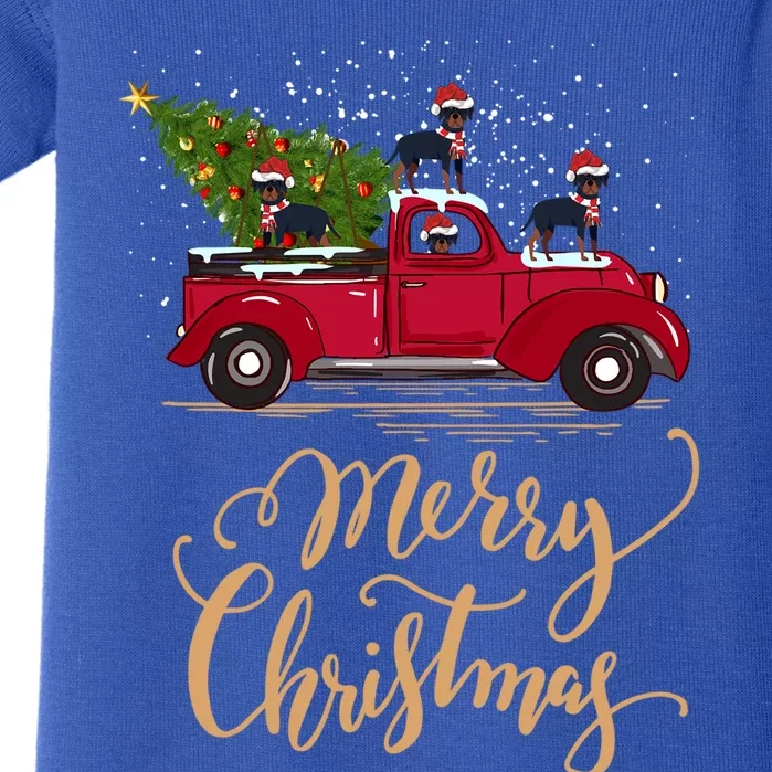 Rottweiler Driving Christmas Tree Truck Rottweiler Christmas Gift Baby Bodysuit