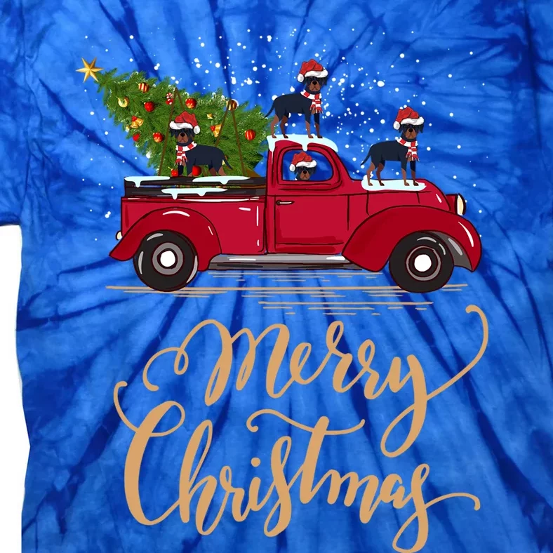 Rottweiler Driving Christmas Tree Truck Rottweiler Christmas Gift Tie-Dye T-Shirt