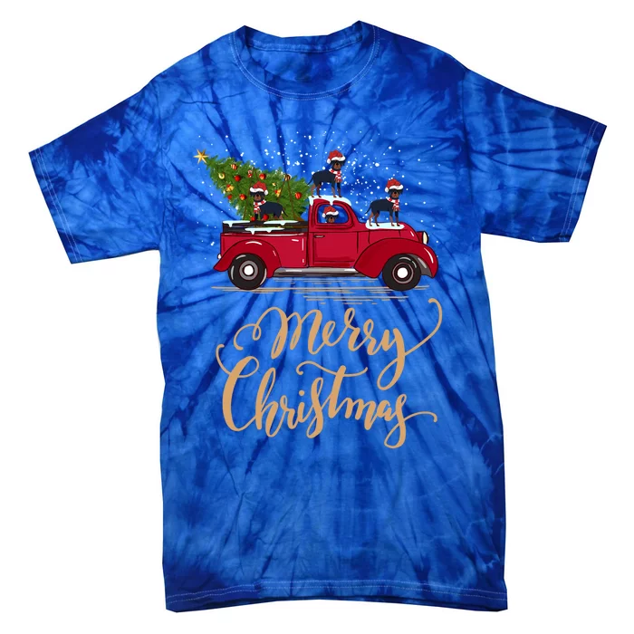 Rottweiler Driving Christmas Tree Truck Rottweiler Christmas Gift Tie-Dye T-Shirt