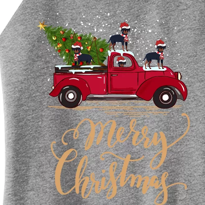 Rottweiler Driving Christmas Tree Truck Rottweiler Christmas Gift Women’s Perfect Tri Rocker Tank