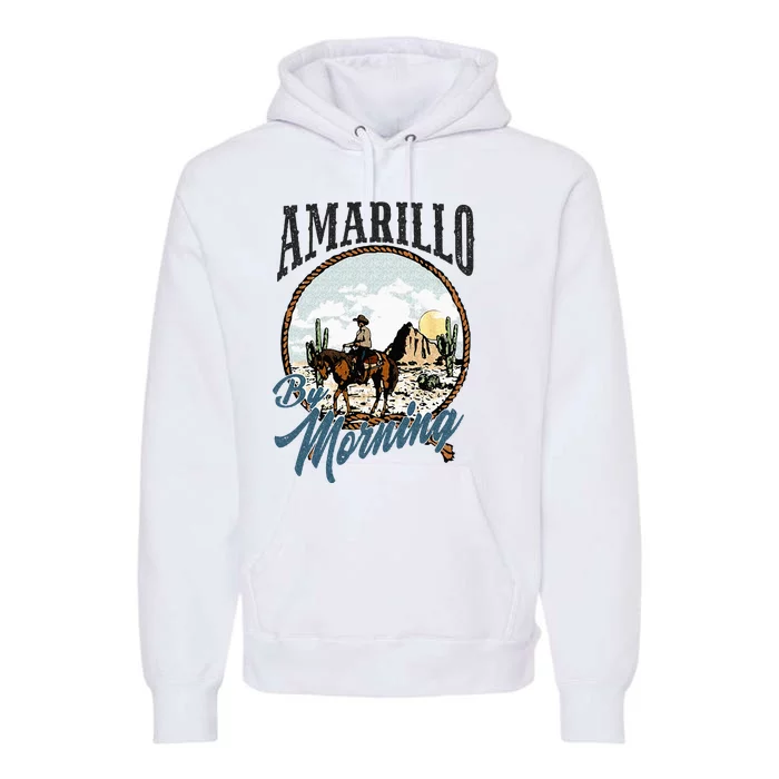 Retro Desert Cowboy Riding Horse Amarillo By Morning Western Premium Hoodie