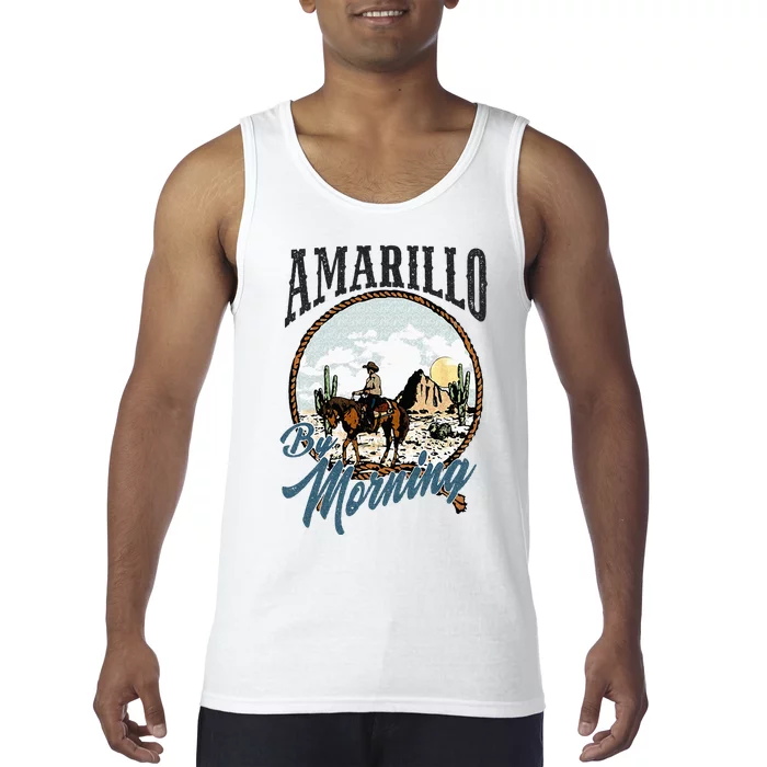 Retro Desert Cowboy Riding Horse Amarillo By Morning Western Tank Top