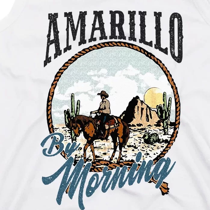 Retro Desert Cowboy Riding Horse Amarillo By Morning Western Tank Top