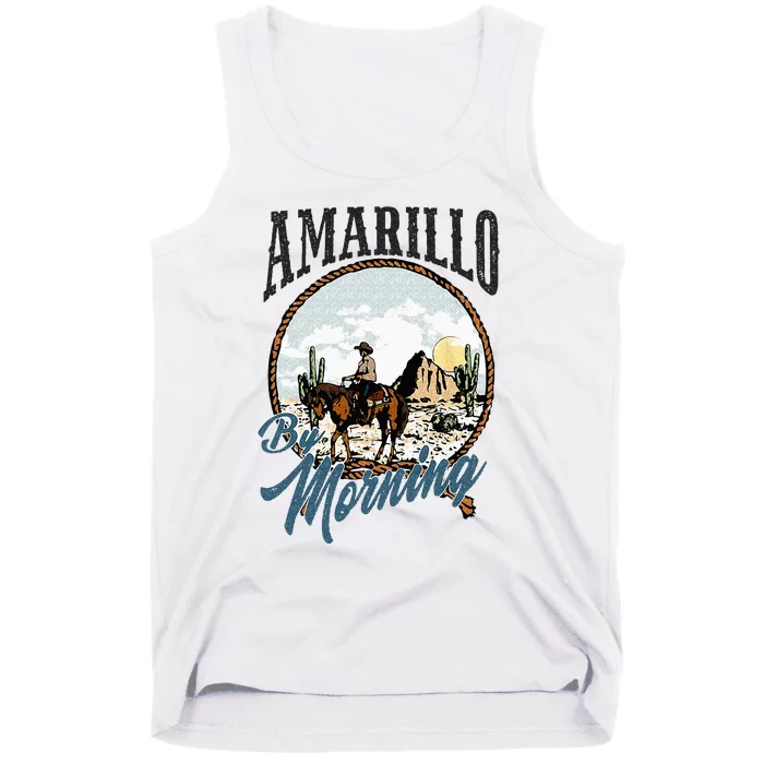 Retro Desert Cowboy Riding Horse Amarillo By Morning Western Tank Top