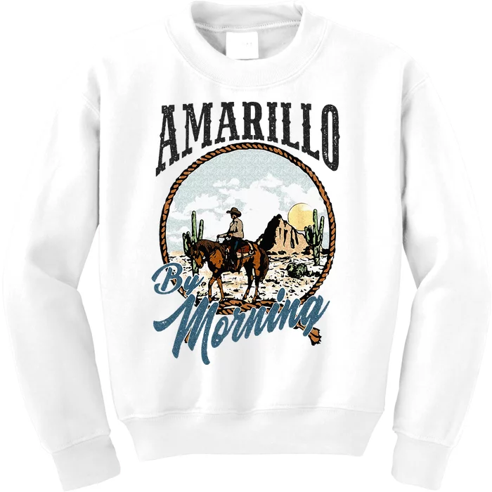 Retro Desert Cowboy Riding Horse Amarillo By Morning Western Kids Sweatshirt