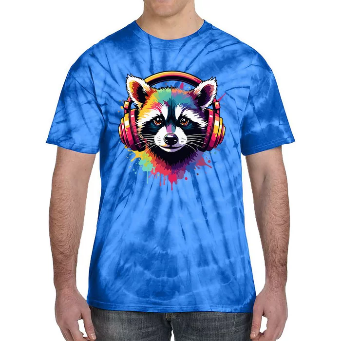 Raccoon Dj Costume Festival Concert Music Cool Raccoon Tie-Dye T-Shirt