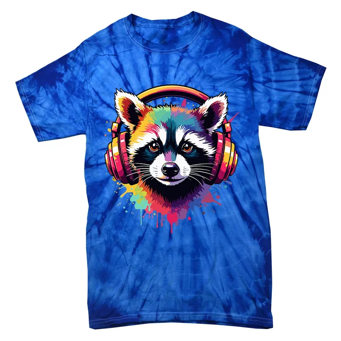 Raccoon Dj Costume Festival Concert Music Cool Raccoon Tie-Dye T-Shirt