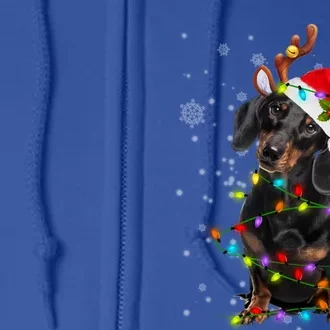 Reindeer Dachshund Christmas Lights Funny Reindeer Dackel Cute Gift Full Zip Hoodie