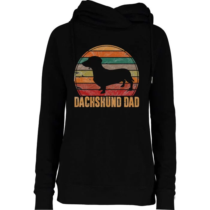 Retro Dachshund Dad Gift Doxie Daddy Dog Owner Pet Father Womens Funnel Neck Pullover Hood