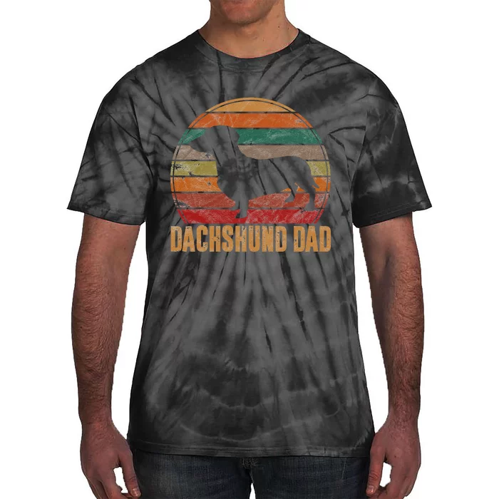 Retro Dachshund Dad Gift Doxie Daddy Dog Owner Pet Father Tie-Dye T-Shirt