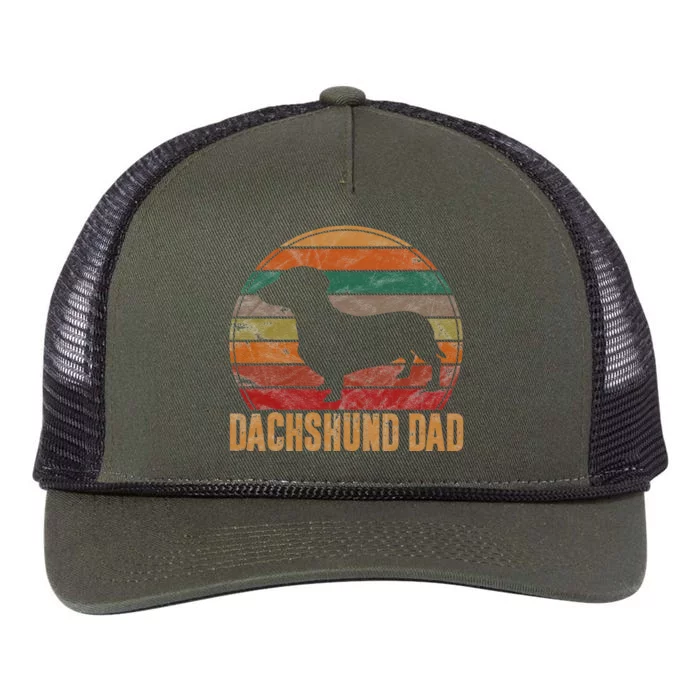 Retro Dachshund Dad Gift Doxie Daddy Dog Owner Pet Father Retro Rope Trucker Hat Cap