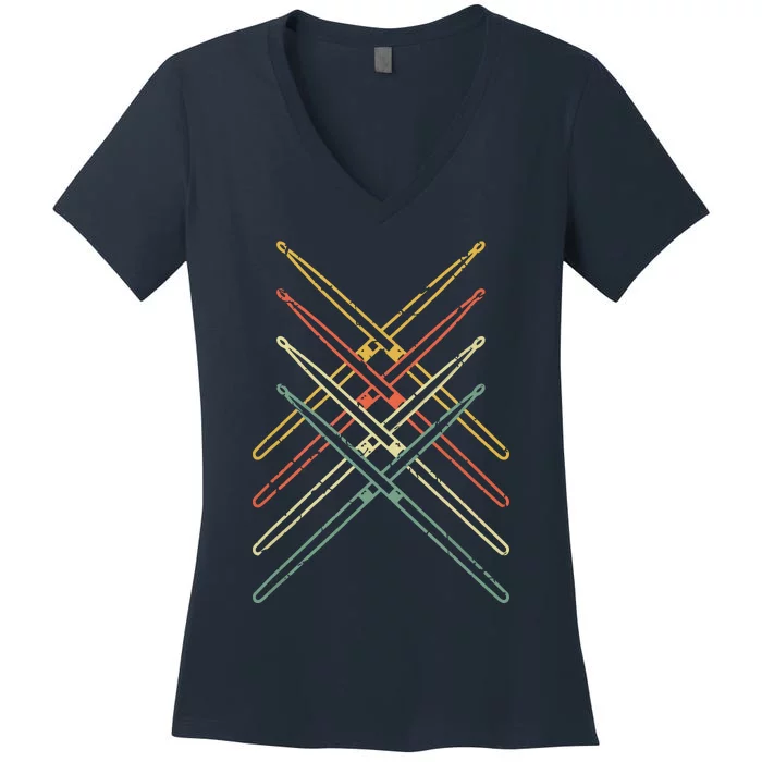 Retro Drumsticks Drummer Gifts Drums Women's V-Neck T-Shirt