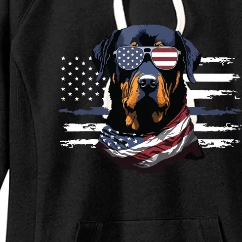 Rottweiler Dog Dad Dog Mom USA Flag 4th Of July Women's Fleece Hoodie