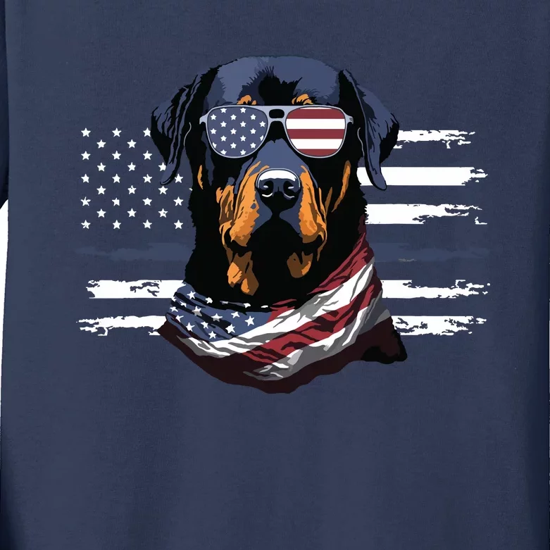 Rottweiler Dog Dad Dog Mom USA Flag 4th Of July Kids Long Sleeve Shirt