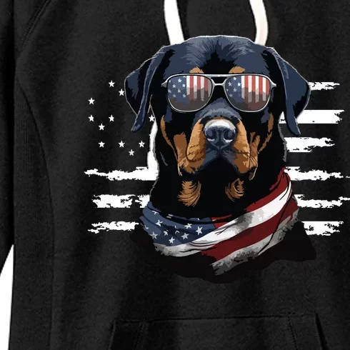 Rottweiler Dog Dad Dog Mom USA Flag 4th Of July Women's Fleece Hoodie