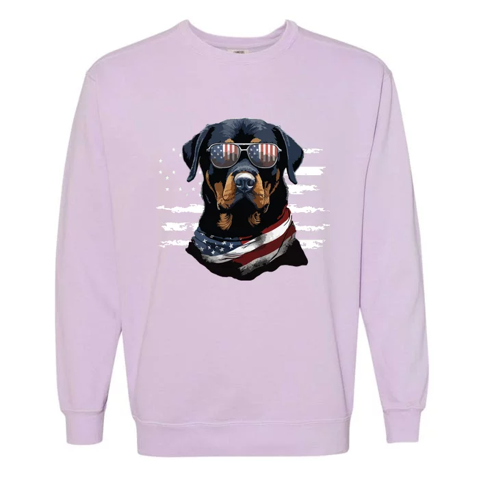 Rottweiler Dog Dad Dog Mom USA Flag 4th Of July Garment-Dyed Sweatshirt