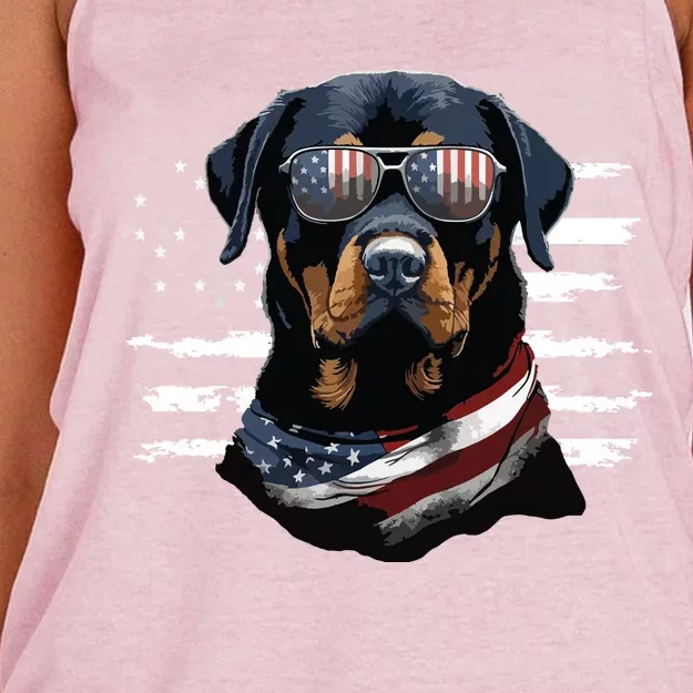 Rottweiler Dog Dad Dog Mom USA Flag 4th Of July Women's Knotted Racerback Tank