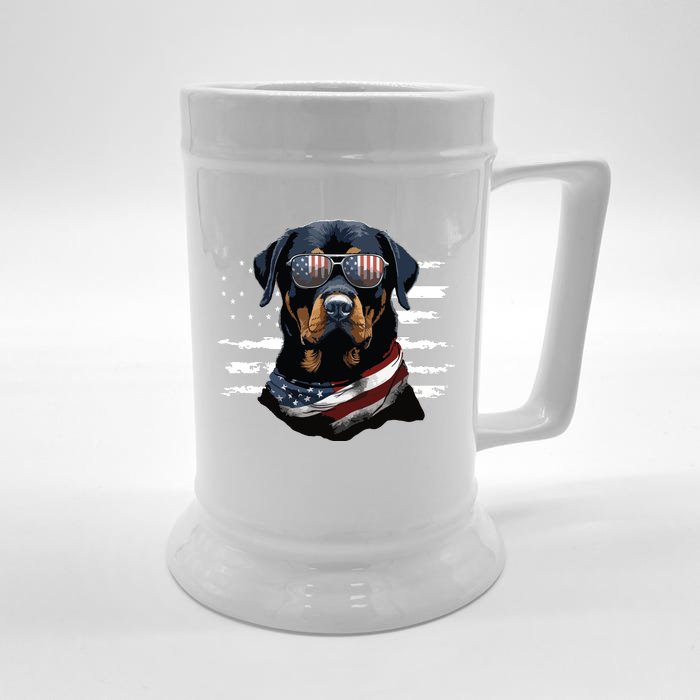 Rottweiler Dog Dad Dog Mom USA Flag 4th Of July Front & Back Beer Stein