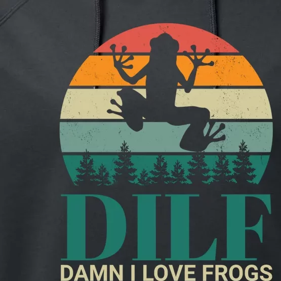 Retro Dilf Damn I Love Frogs Performance Fleece Hoodie