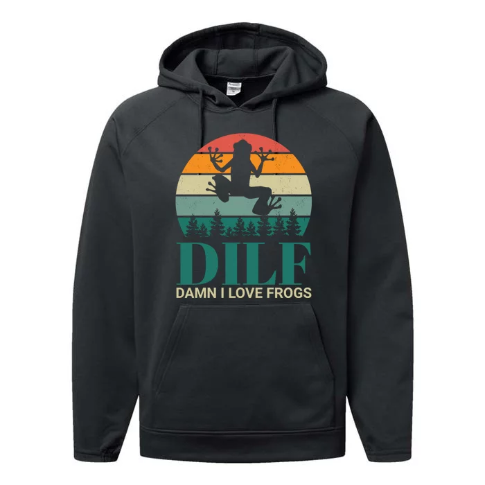 Retro Dilf Damn I Love Frogs Performance Fleece Hoodie