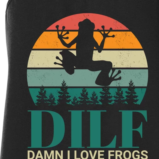 Retro Dilf Damn I Love Frogs Women's Racerback Tank