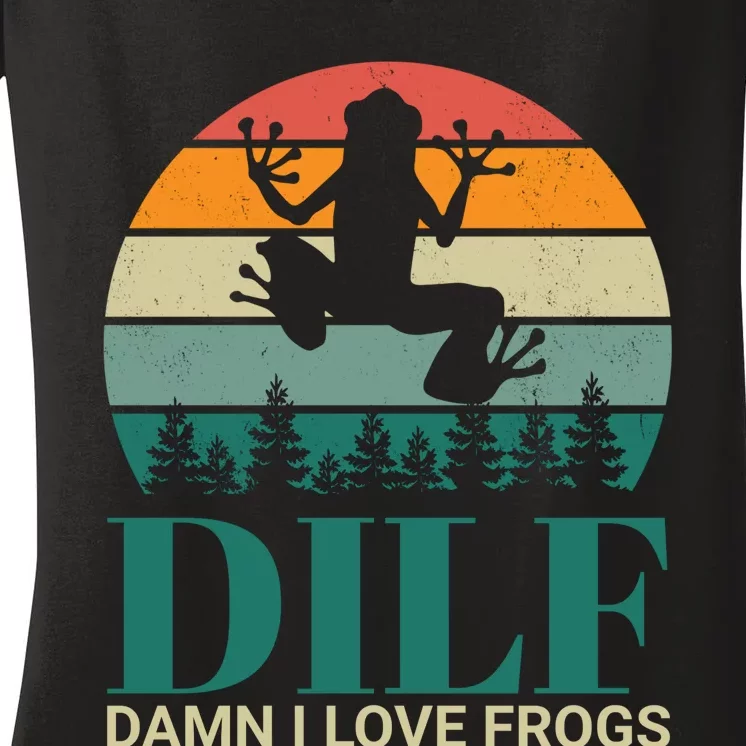 Retro Dilf Damn I Love Frogs Women's V-Neck T-Shirt