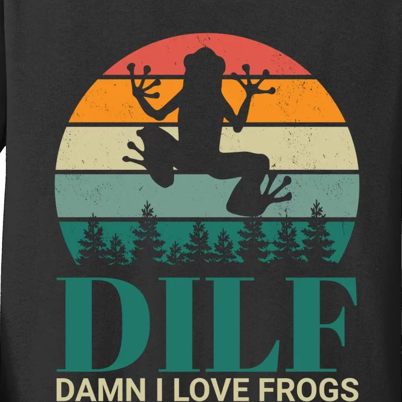 Retro Dilf Damn I Love Frogs Kids Long Sleeve Shirt