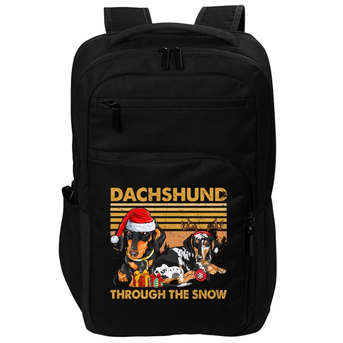 Retro Dachshund Dog Through The Snow Lovers Merry Christmas Gift Impact Tech Backpack