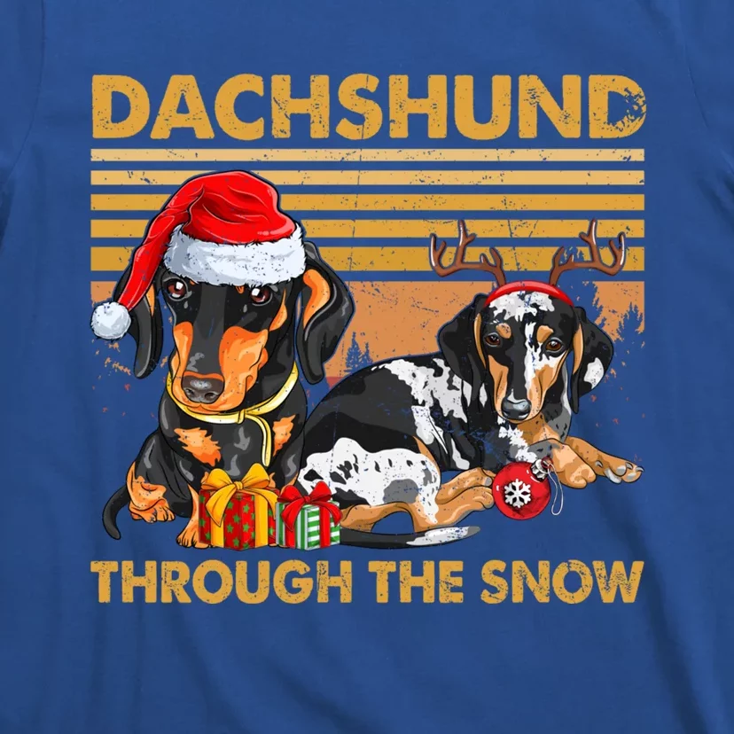 Retro Dachshund Dog Through The Snow Lovers Merry Christmas Gift T-Shirt