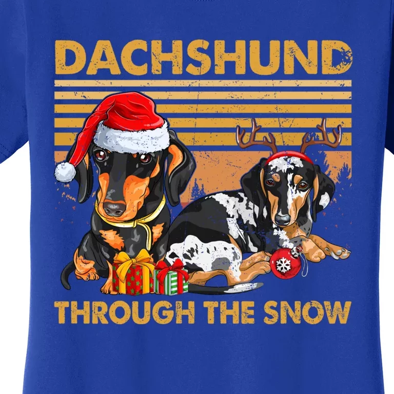 Retro Dachshund Dog Through The Snow Lovers Merry Christmas Gift Women's T-Shirt