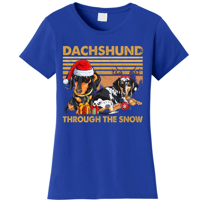 Retro Dachshund Dog Through The Snow Lovers Merry Christmas Gift Women's T-Shirt