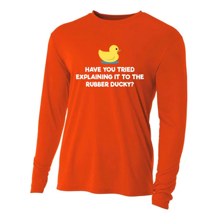 Rubber Duck Debugging Funny Explaining Programmer Coder Gift Cooling Performance Long Sleeve Crew