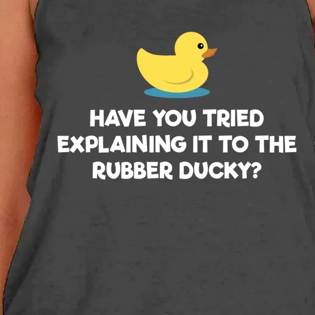 Rubber Duck Debugging Funny Explaining Programmer Coder Gift Women's Knotted Racerback Tank