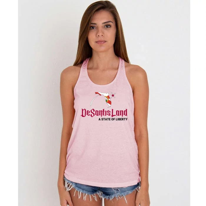 Ron Desantis DeSantisLand State Of Liberty Florida Map FL Flag Patriotic Women's Knotted Racerback Tank