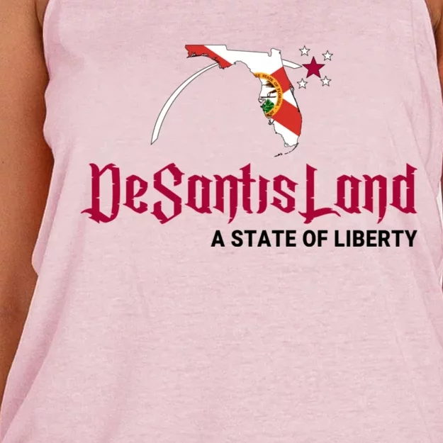 Ron Desantis DeSantisLand State Of Liberty Florida Map FL Flag Patriotic Women's Knotted Racerback Tank