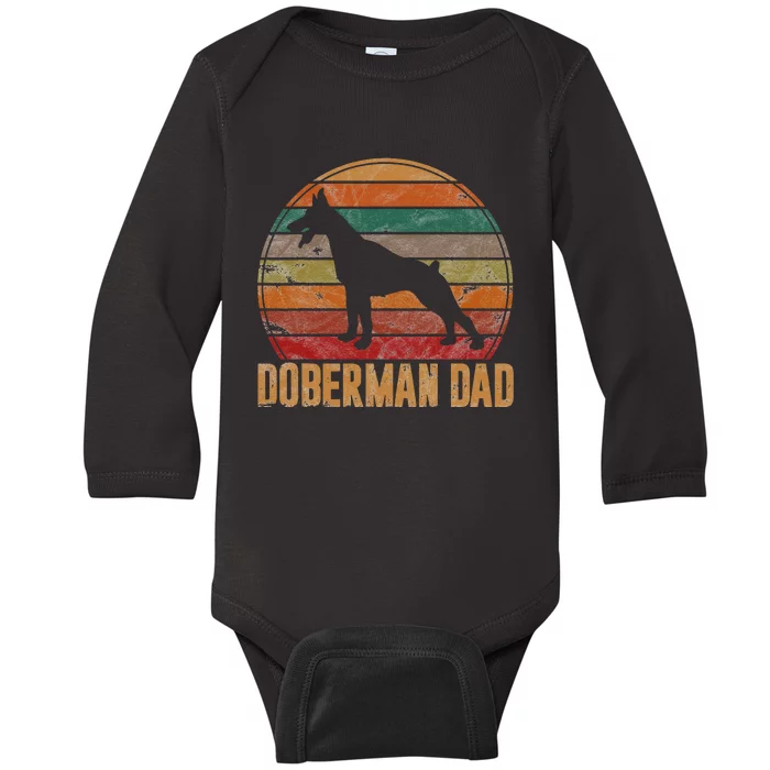 Retro Doberman Dad Gift Dog Owner Pet Pinschers Dobie Father Baby Long Sleeve Bodysuit