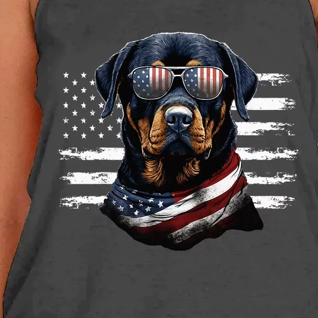 Rottweiler Dog Dad Dog Mom USA Flag 4th Of July Women's Knotted Racerback Tank