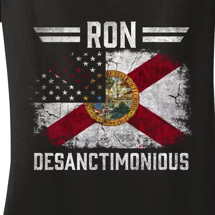 Ron DeSanctimonious DeSantis Florida Governor Flag Women's V-Neck T-Shirt