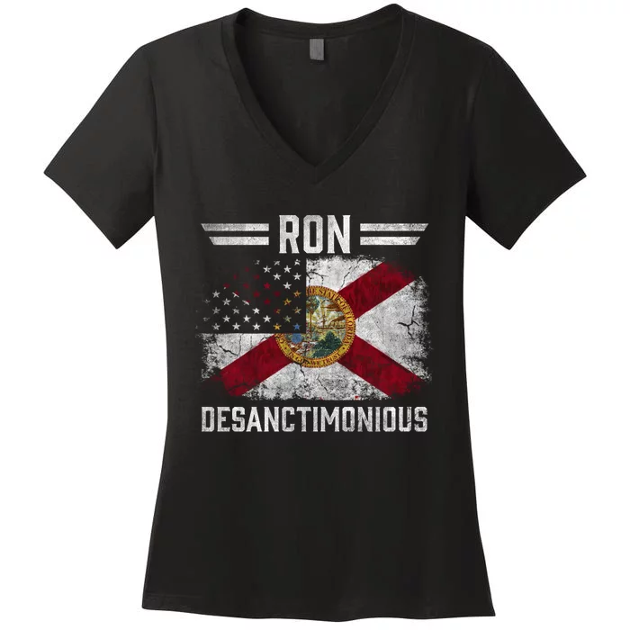 Ron DeSanctimonious DeSantis Florida Governor Flag Women's V-Neck T-Shirt