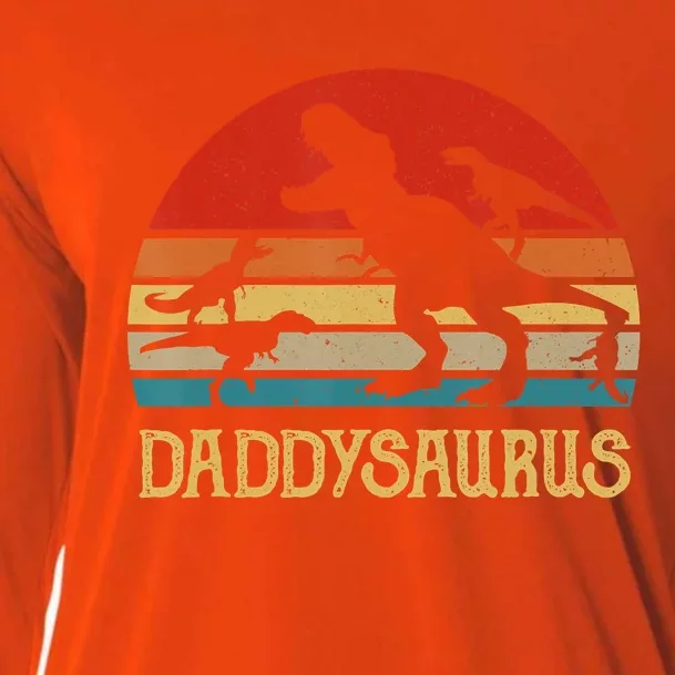 Retro Daddy Dinosaur Daddysaurus Fathers Day Cooling Performance Long Sleeve Crew