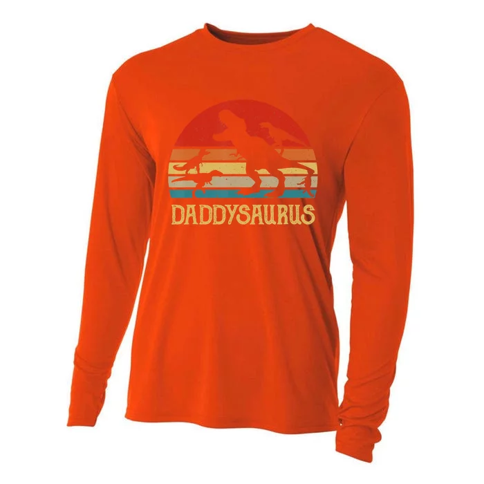 Retro Daddy Dinosaur Daddysaurus Fathers Day Cooling Performance Long Sleeve Crew