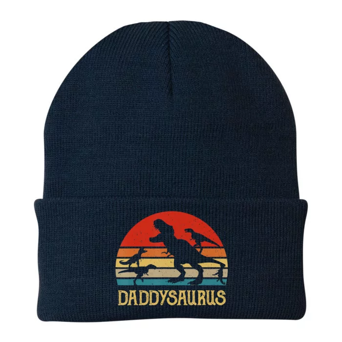 Retro Daddy Dinosaur Daddysaurus Fathers Day Knit Cap Winter Beanie