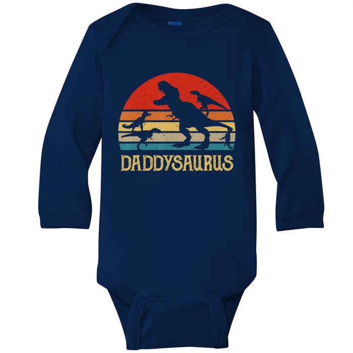 Retro Daddy Dinosaur Daddysaurus Fathers Day Baby Long Sleeve Bodysuit