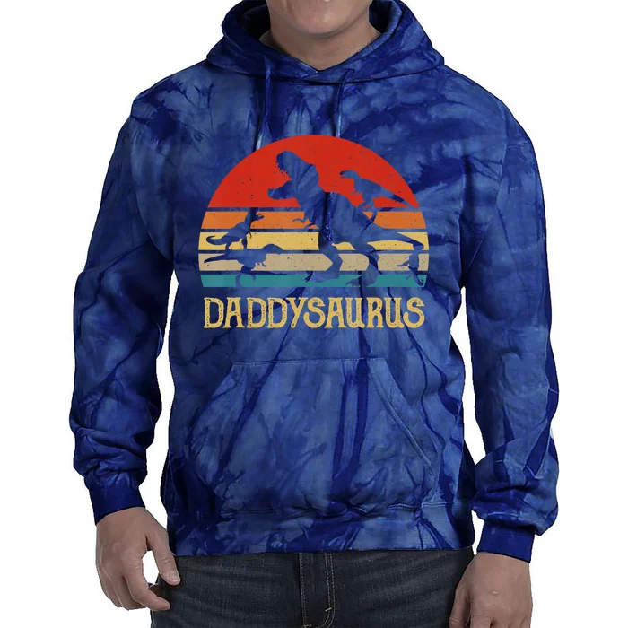 Retro Daddy Dinosaur Daddysaurus Fathers Day Tie Dye Hoodie