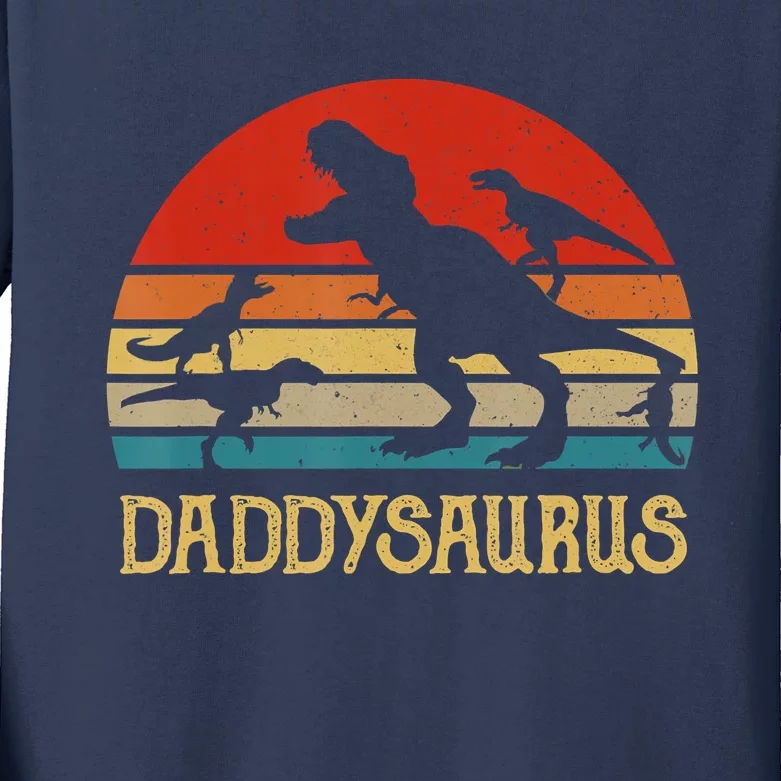 Retro Daddy Dinosaur Daddysaurus Fathers Day Kids Long Sleeve Shirt