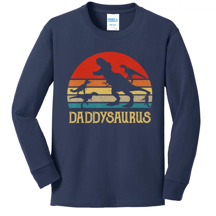 Retro Daddy Dinosaur Daddysaurus Fathers Day Kids Long Sleeve Shirt