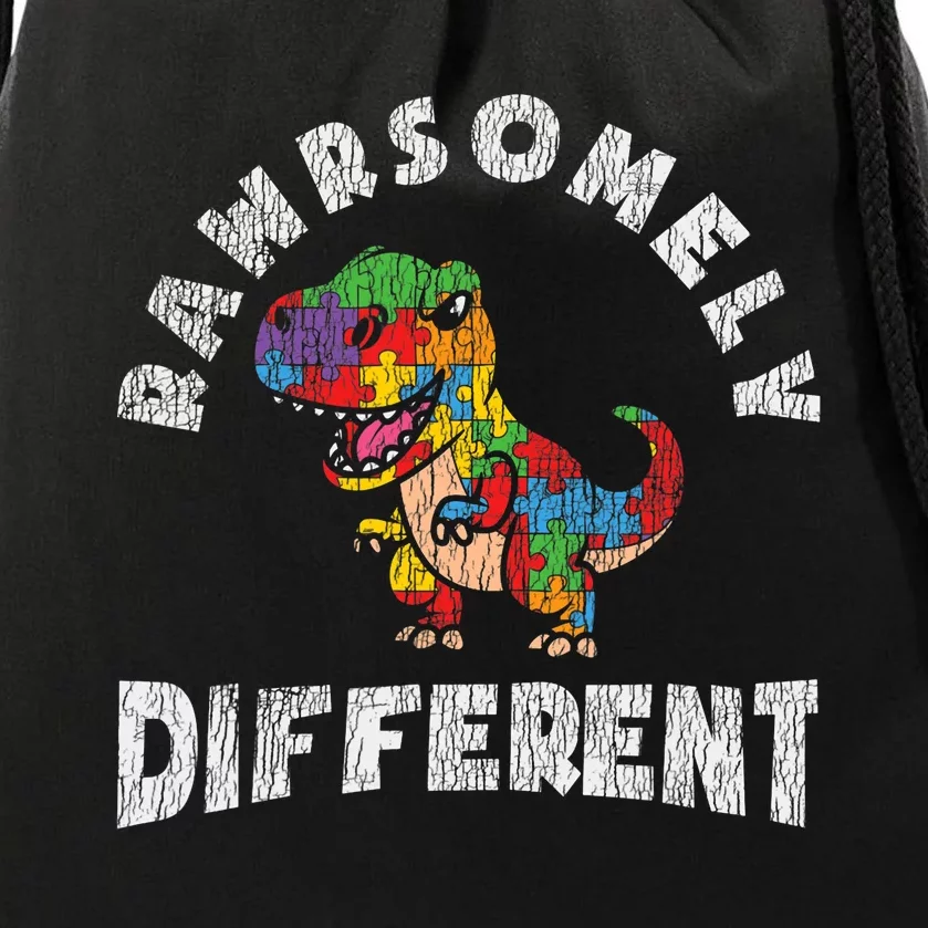 Rawrsomely Different Dinosaur Autistic Autism Awareness Drawstring Bag