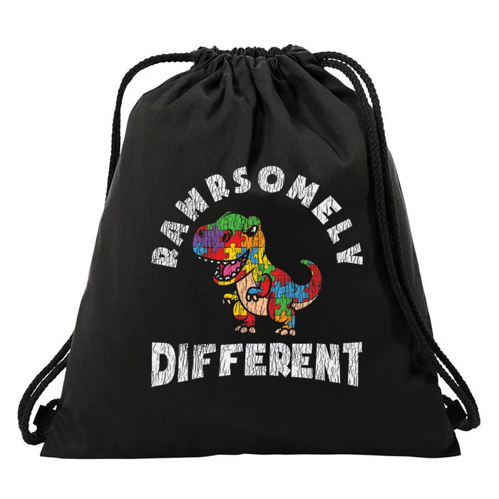 Rawrsomely Different Dinosaur Autistic Autism Awareness Drawstring Bag